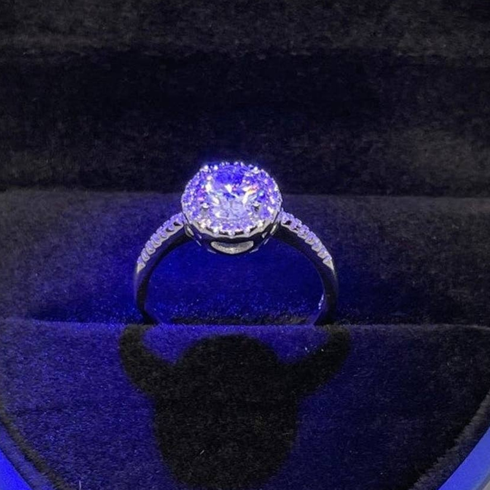 Moissanite Diamond Engagement Ring Brilliant Round Cut Halo S925 1 Ct Size 6.5
